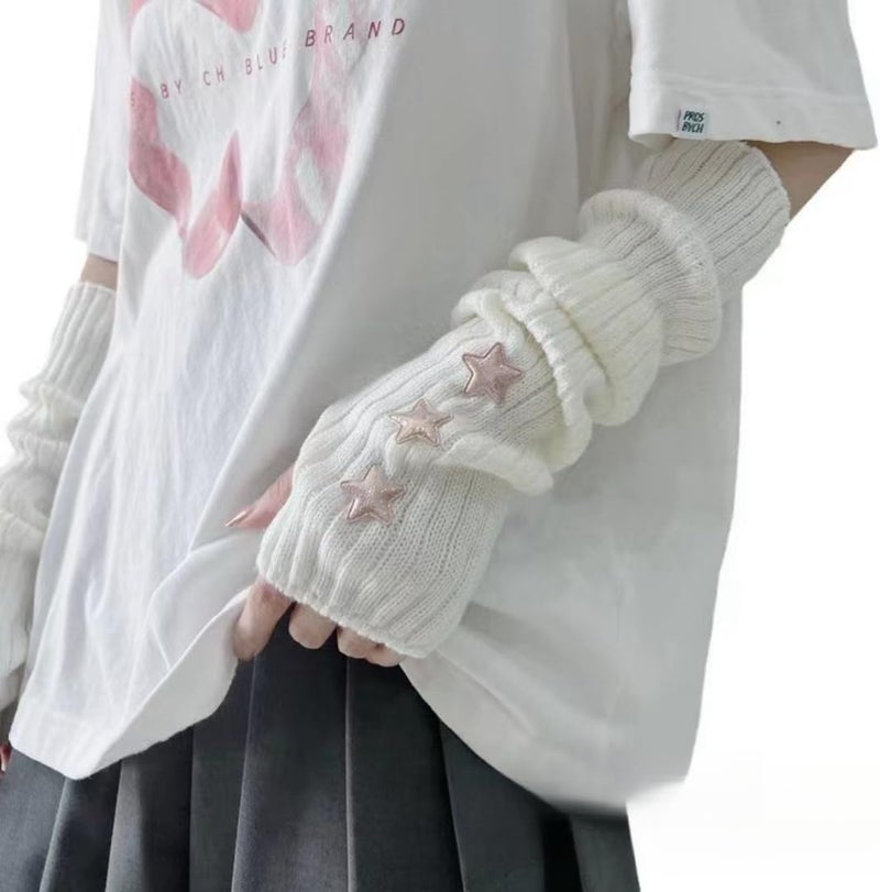 Eominve Y2K Women Teens Knitted Arm Warmers Japanese Harajuke Cosplay Lolita Cute Fingerless Mittens Thumb Hole Gloves - Image 2